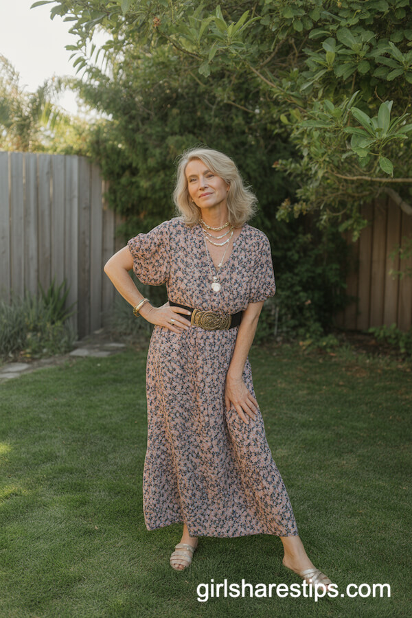 Floral Boho Maxi Dress with Statement Belt