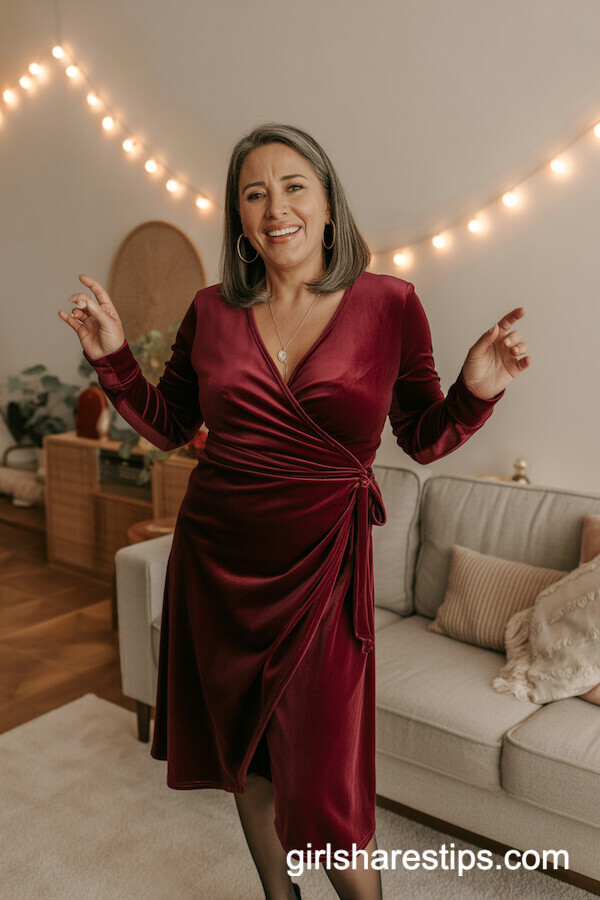 Rich Burgundy Velvet Wrap Dress