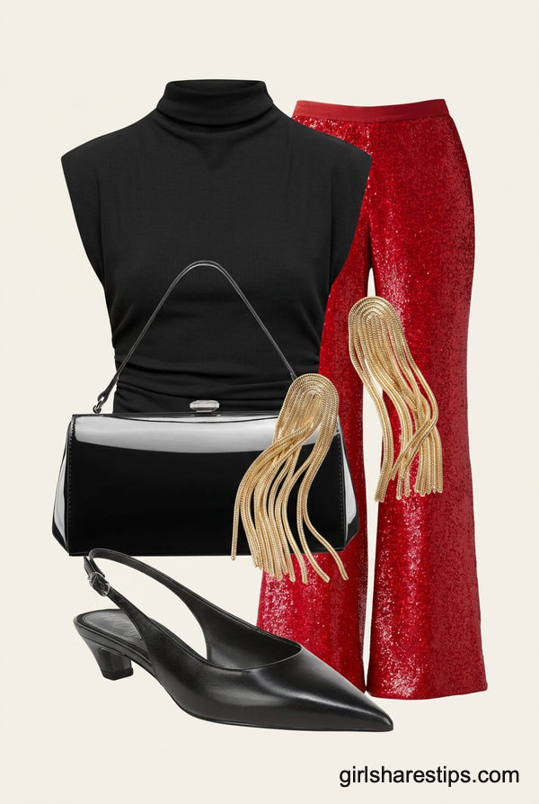 High-Neck Top and Sequin Pants