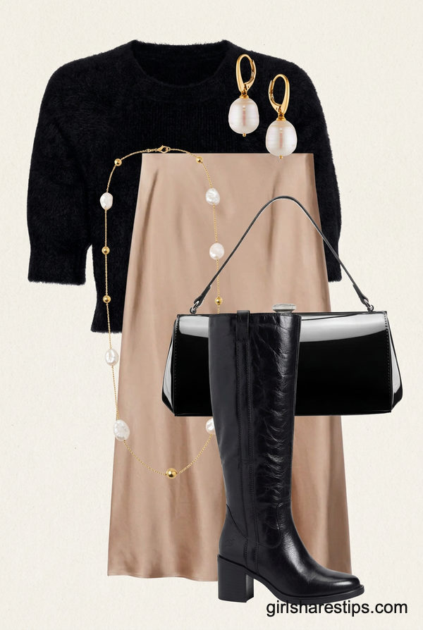 Plush Knit Top and Satin Slip Skirt