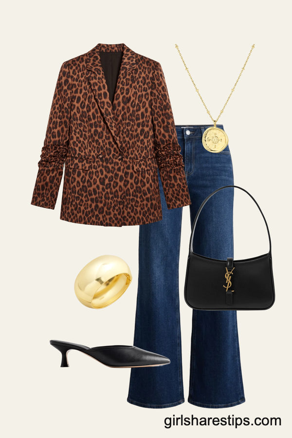 Statement Leopard Blazer Combined with Dark Denim