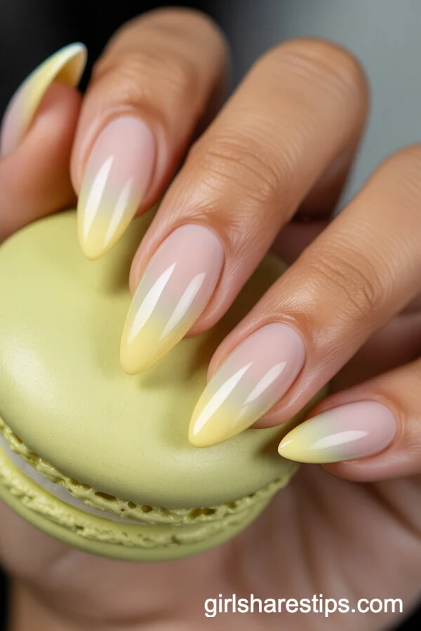 Stiletto Pastel Yellow French Fade Ombre Nails