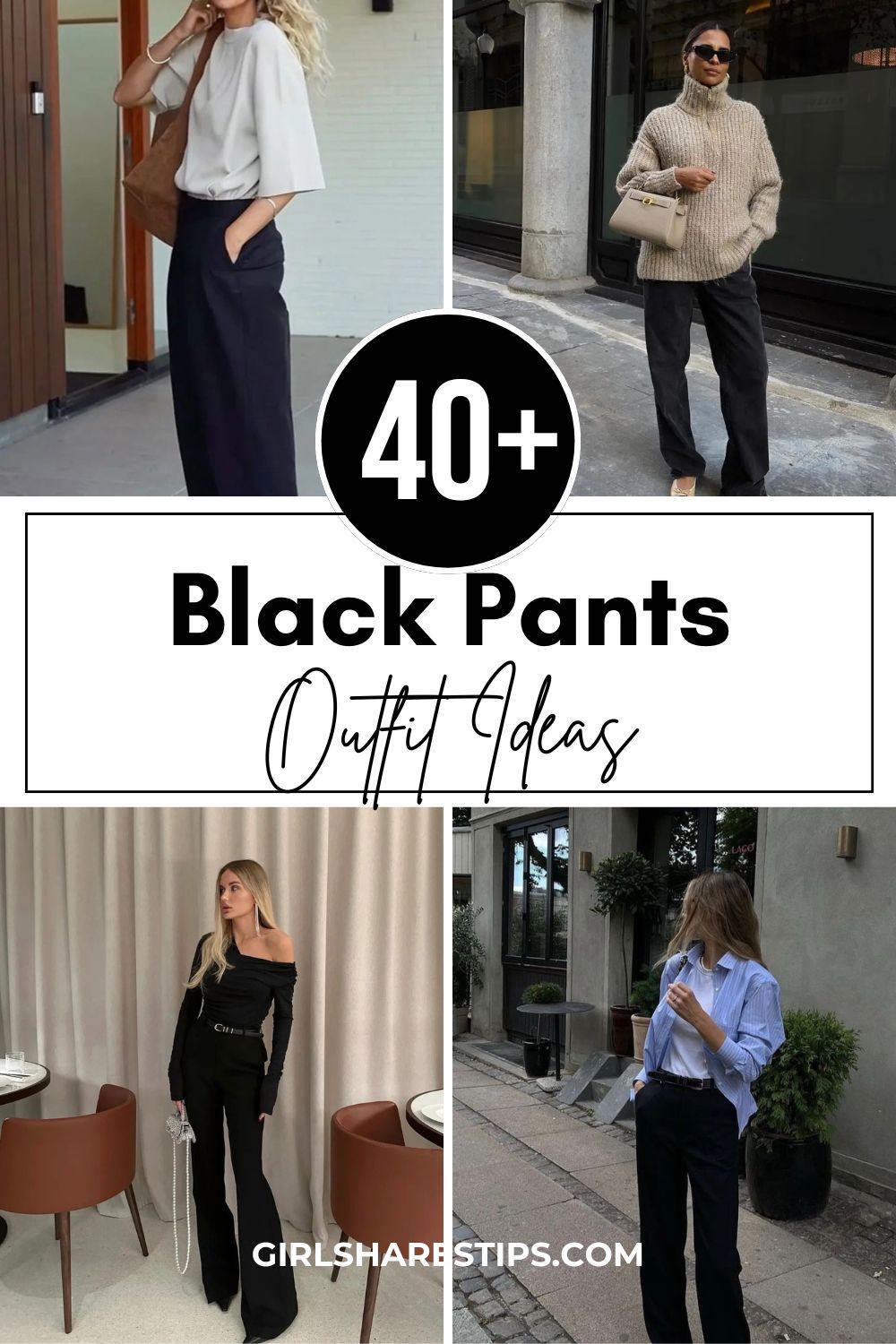 black pants outfit ideas for women collage