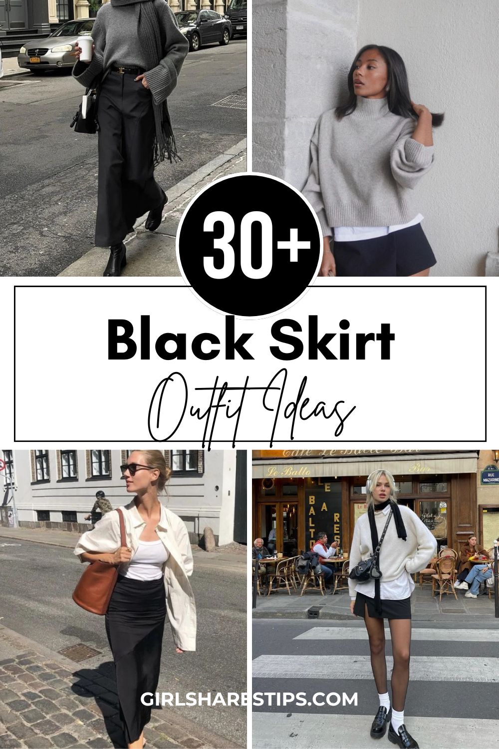black skirt outfit ideas collage