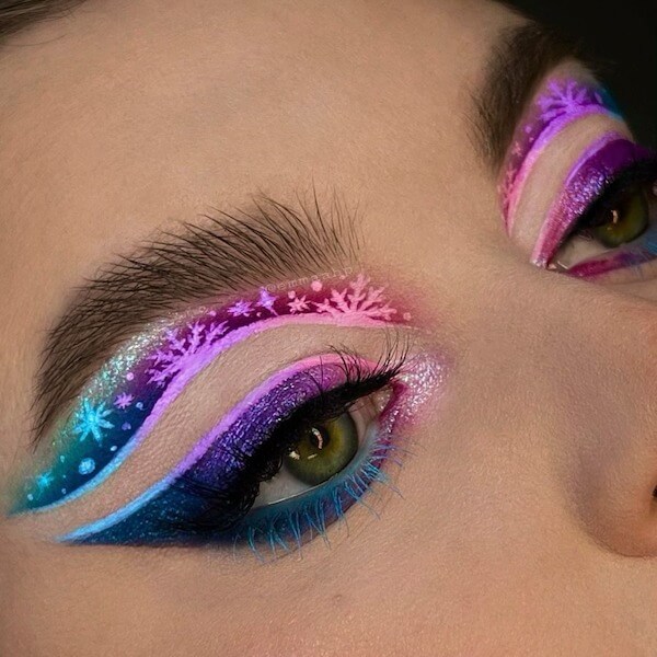 Pink and Blue Snowflake Eye Makeup Look