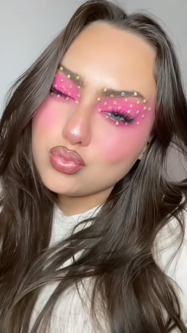 Festive Pink Gemstone Eye Makeup