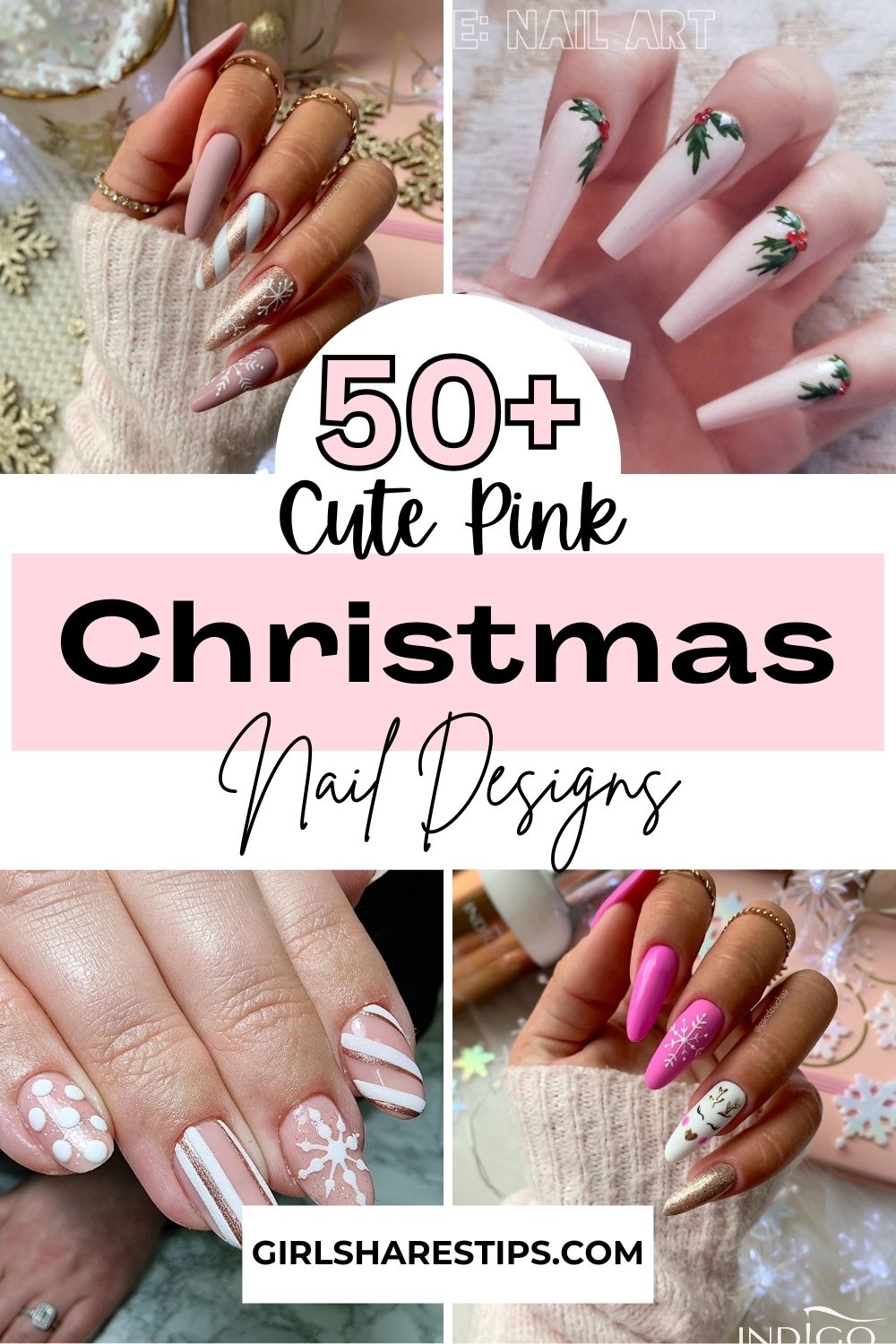 pink Christmas nails collage