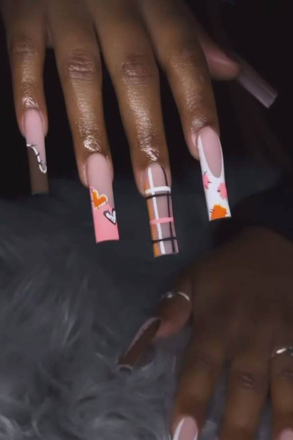 Pink and Brown Thanksgiving Art Nails