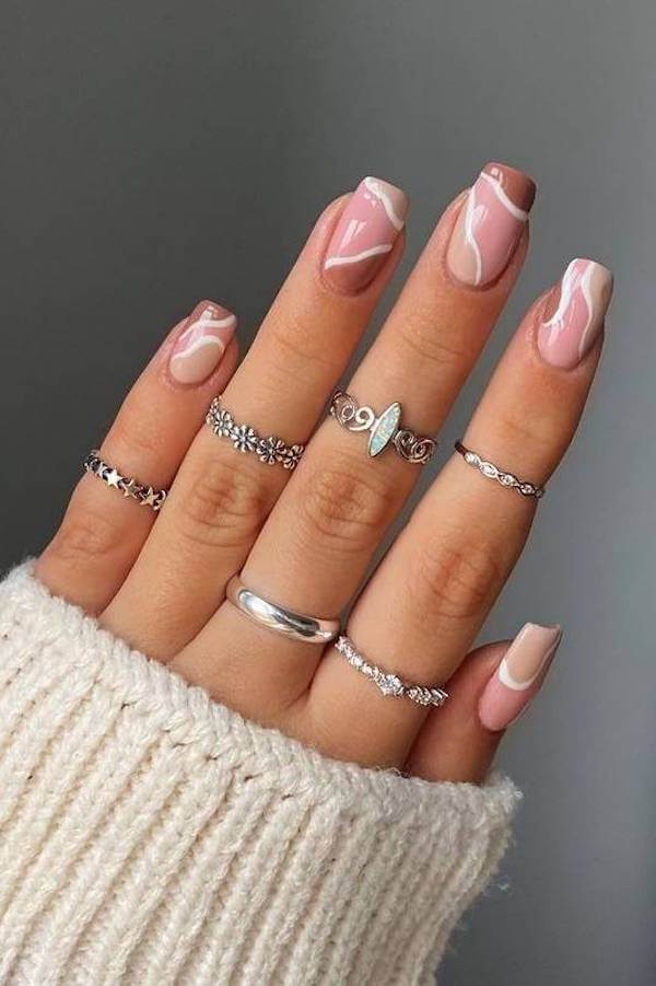 Pink Abstract Swirl Nails