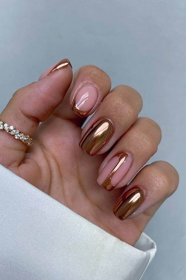 Rose Gold Metallic French Tips