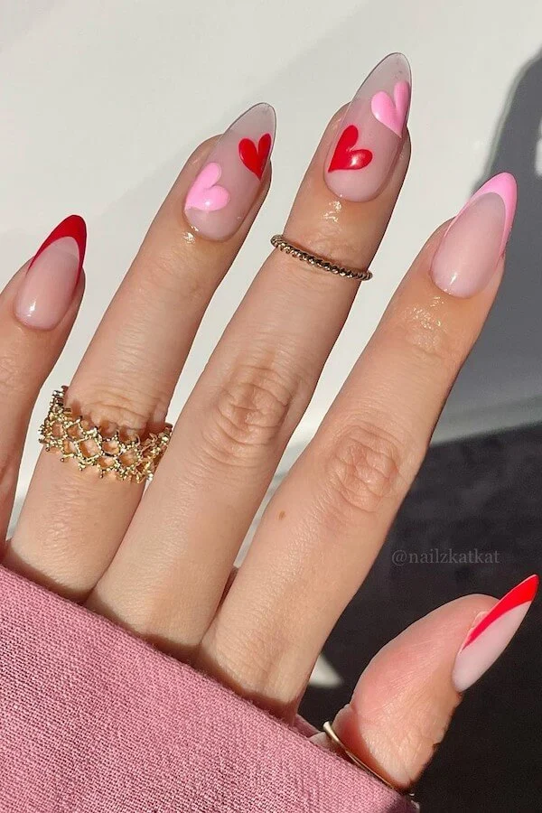 pink Valentines Day nails