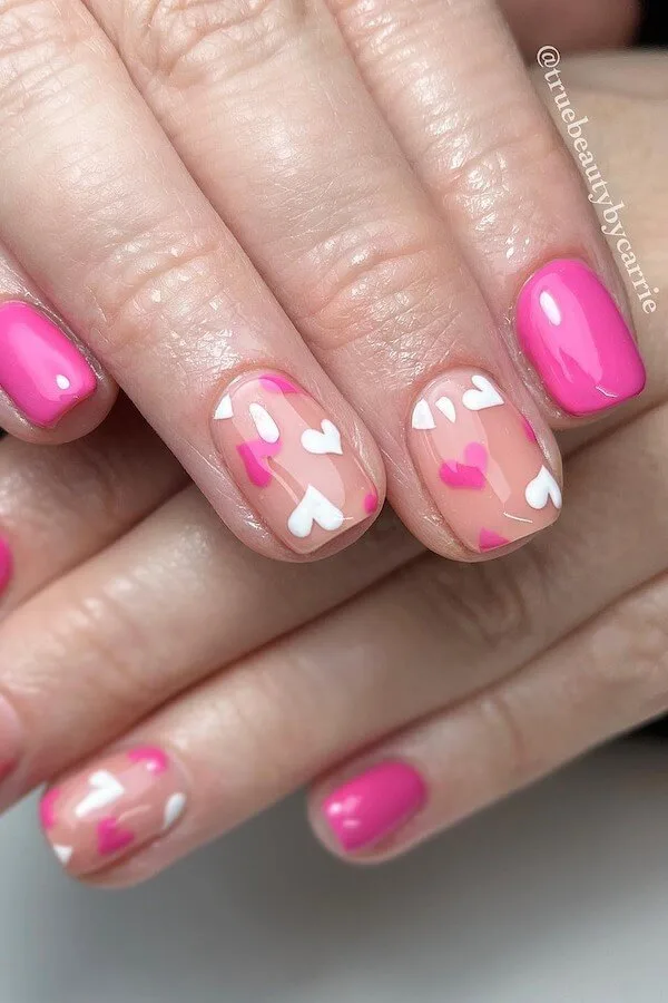 pink Valentines Day nails