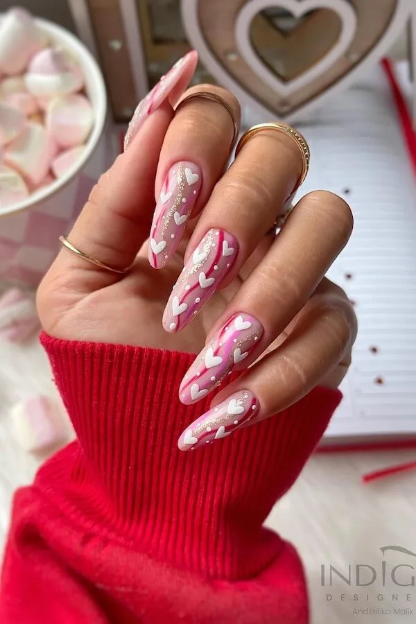 pink Valentines Day nails