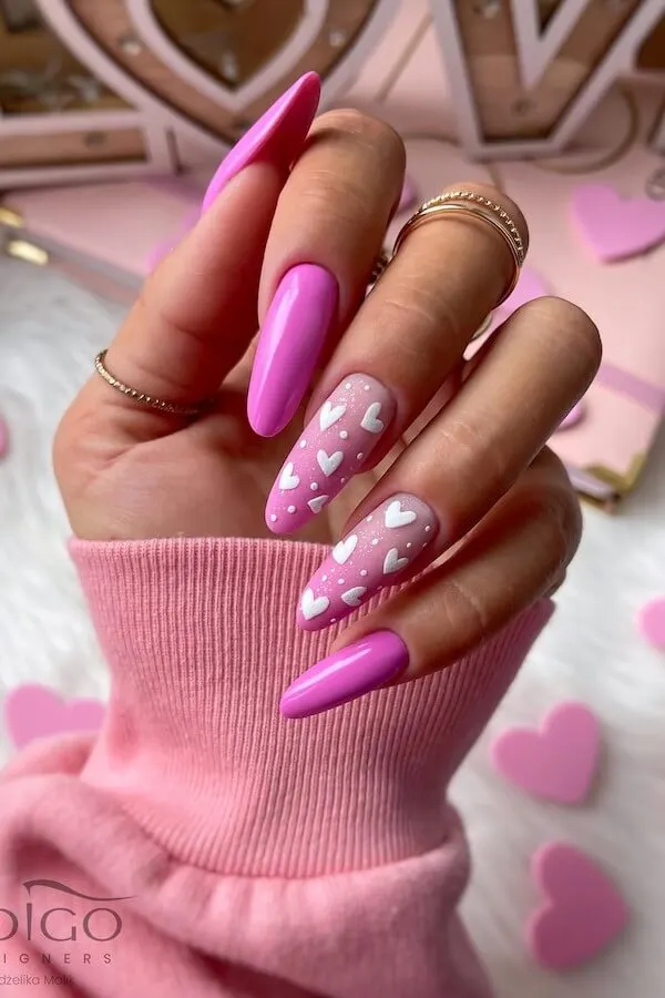 pink Valentines Day nails