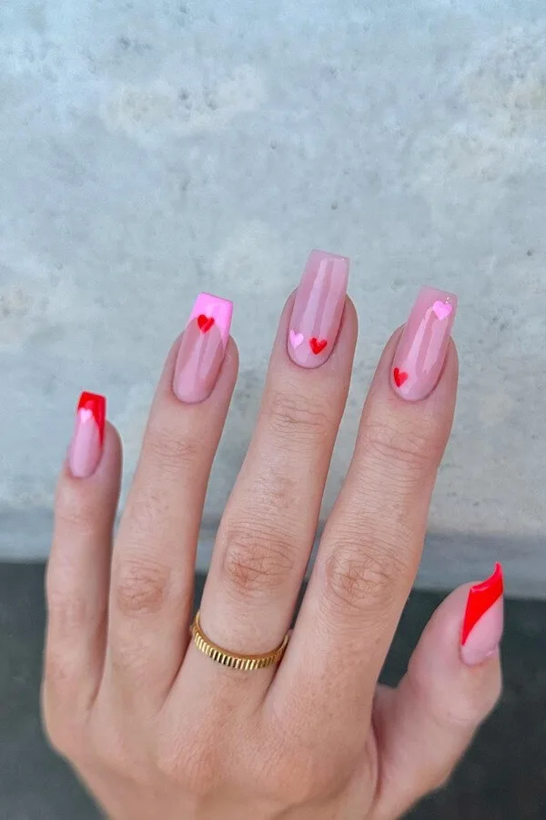 pink Valentines Day nails