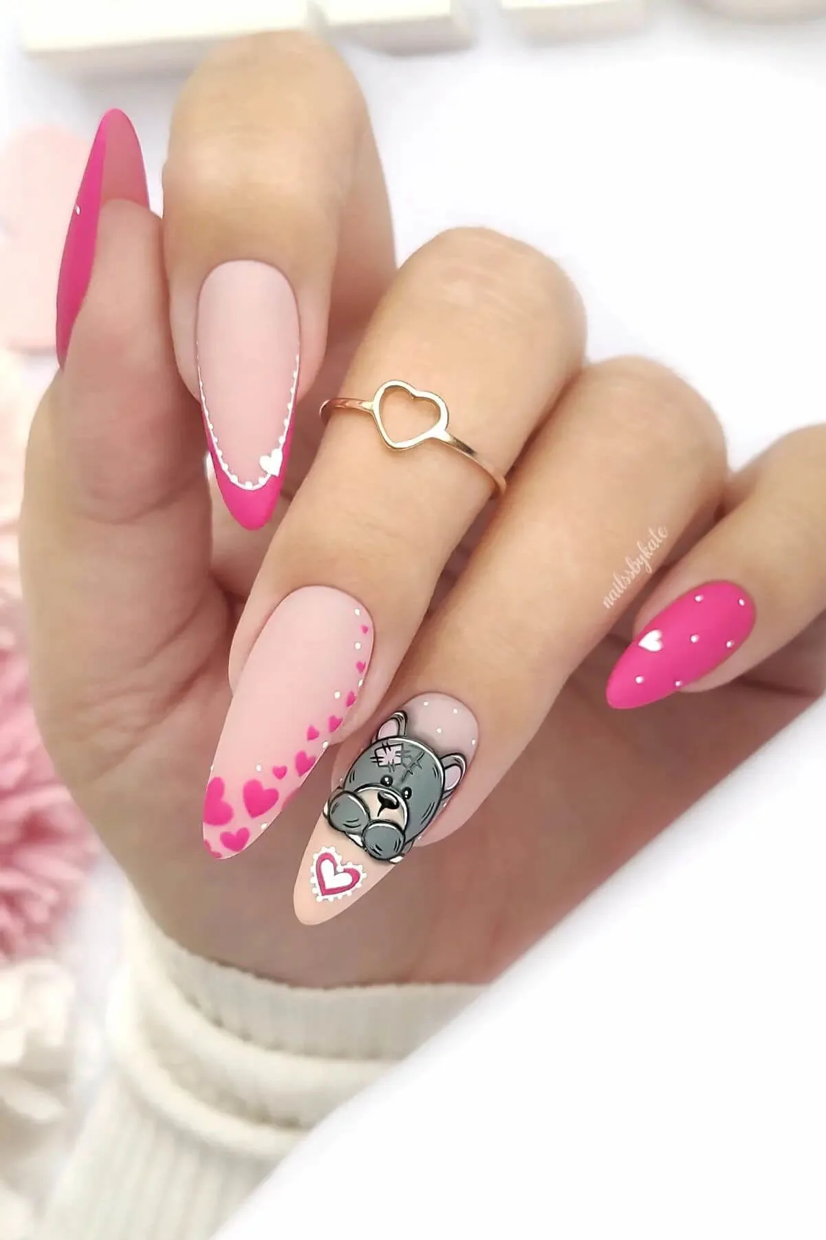 pink Valentines Day nails