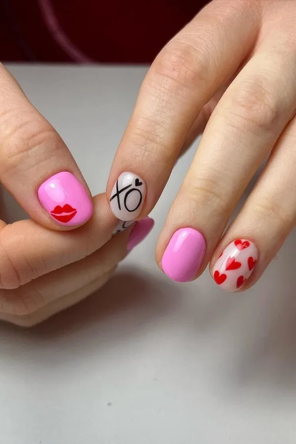 pink Valentines Day nails