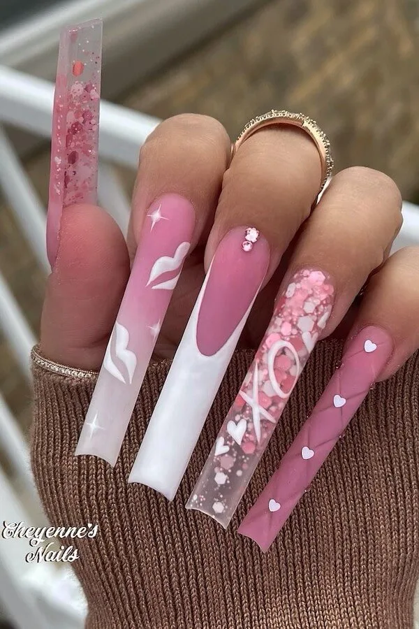 pink Valentines Day nails