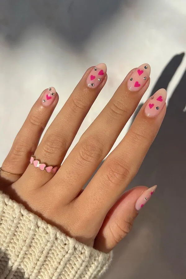 pink Valentines Day nails