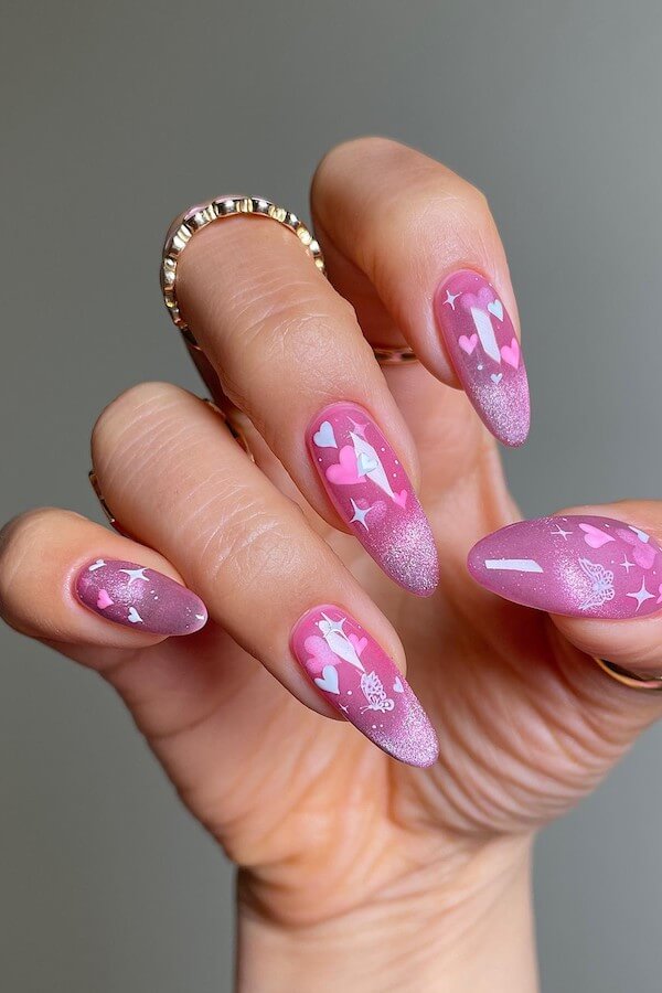 pink Valentines Day nails