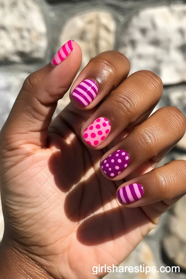 Playful Pink and Purple Patterned Square Nails