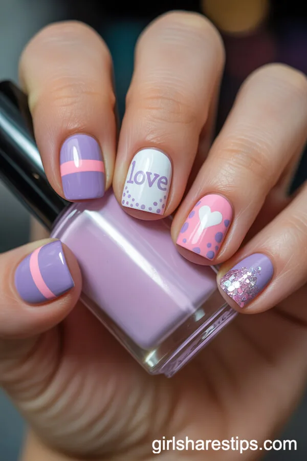 Unique Playful Pink and Purple Pastel Nail Art Designs