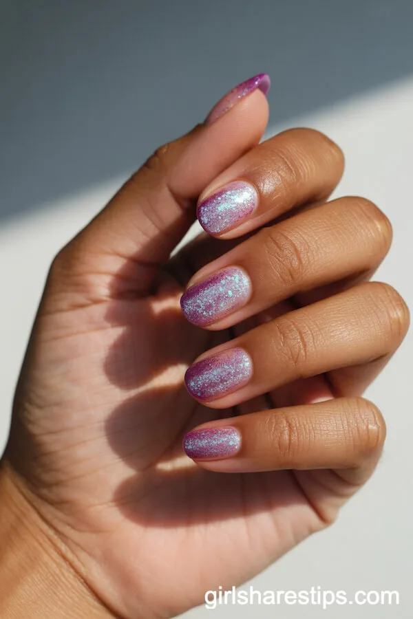 Fuchsia Pink to Lavender Purple Glitter Gradient Nails