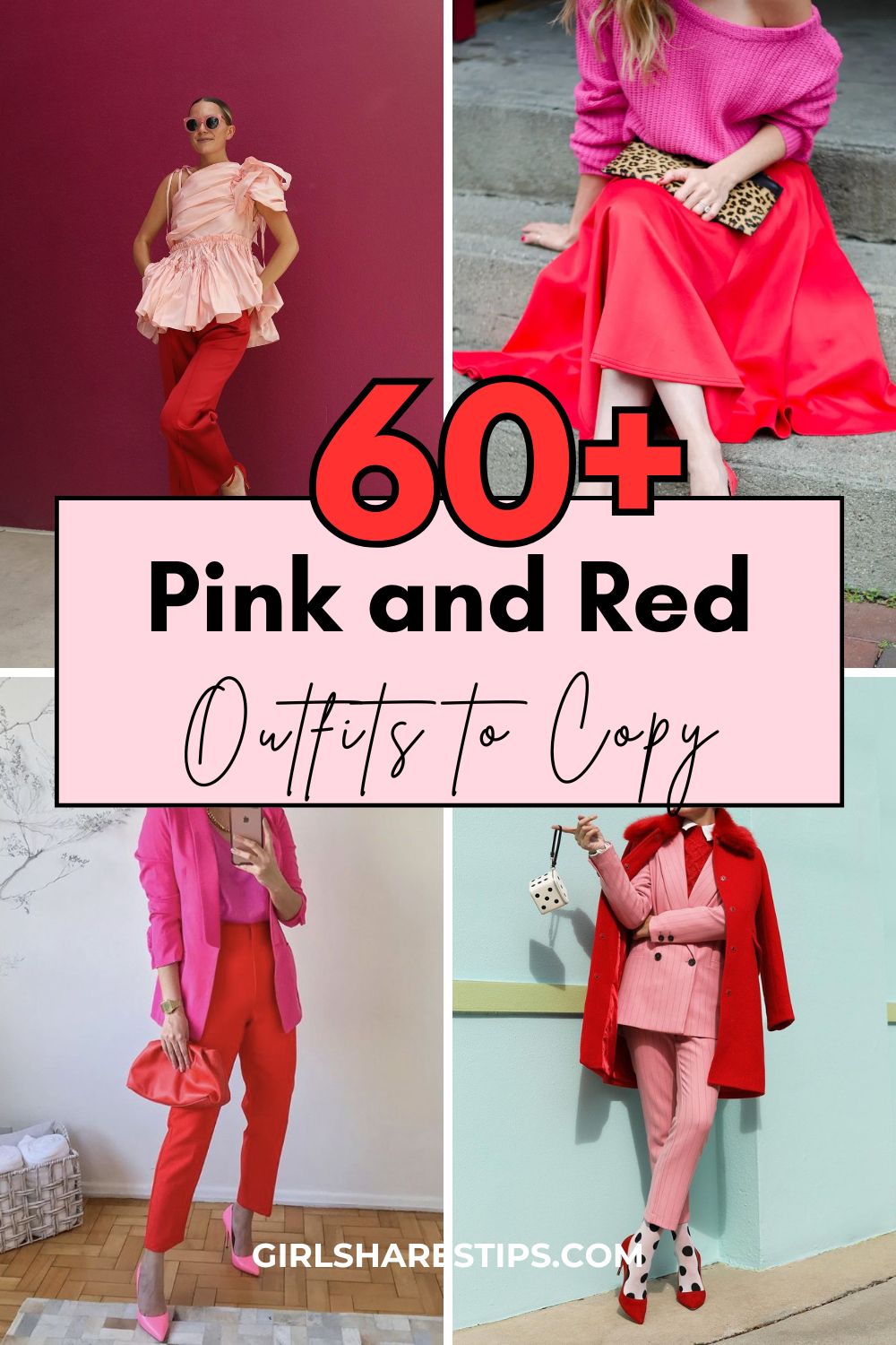 pink and red outfit ideas collage