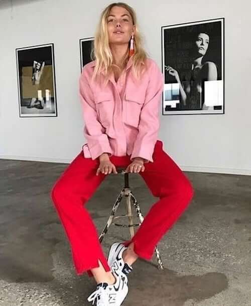 sporty pink and red street style