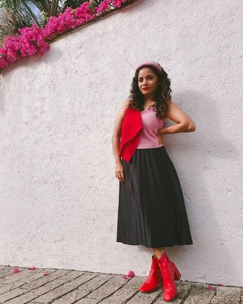 pink, red and black outfit