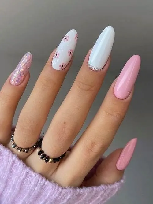 Light Pink and White Nail designs