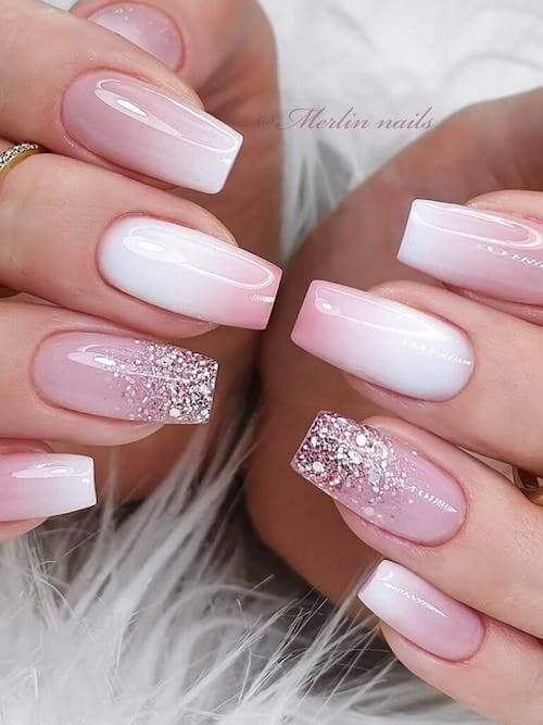Pink & White Mia Secret Gel Nails by Nailtechfriend