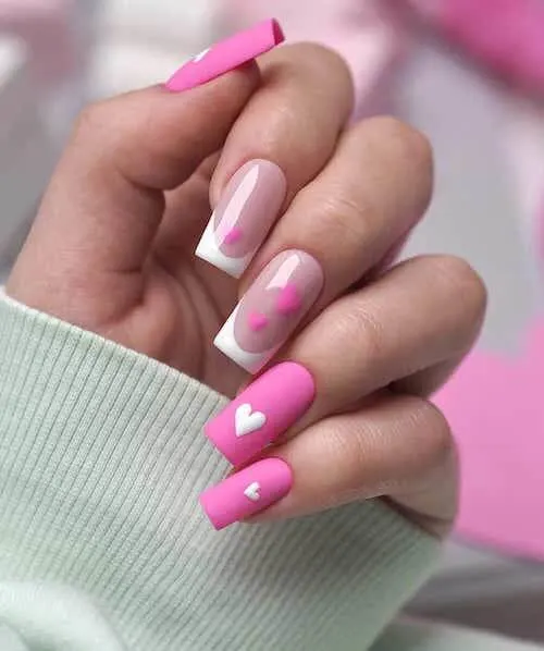 Coffin pink and white nail designs
