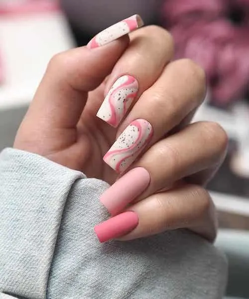 Pink And White Matte Nails