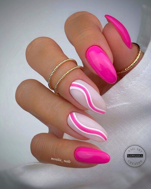 Hot pink and white nail designs
