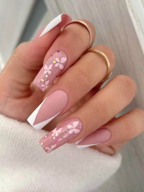 Pink And White Matte Nails