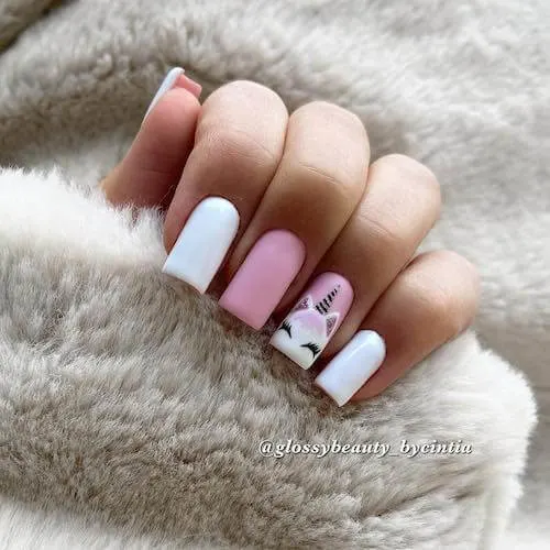 Pink and White Holiday Nails