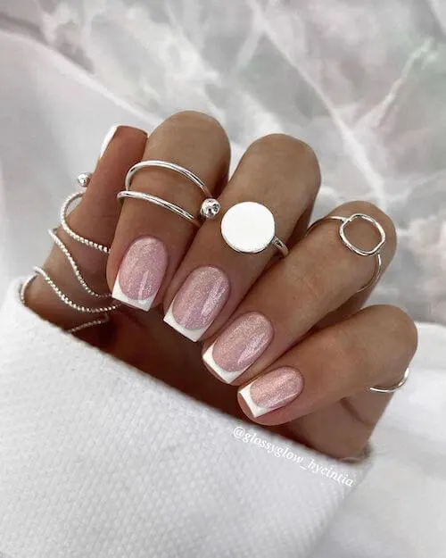 Coffin pink and white nail designs