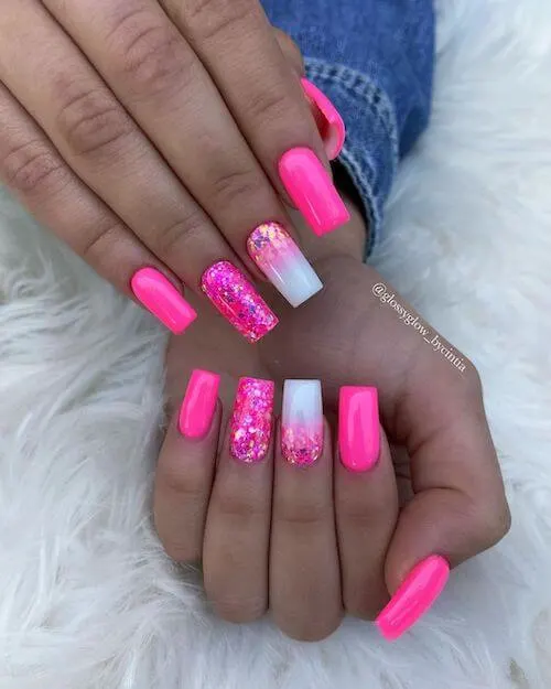 White And Pink Glitter Nails