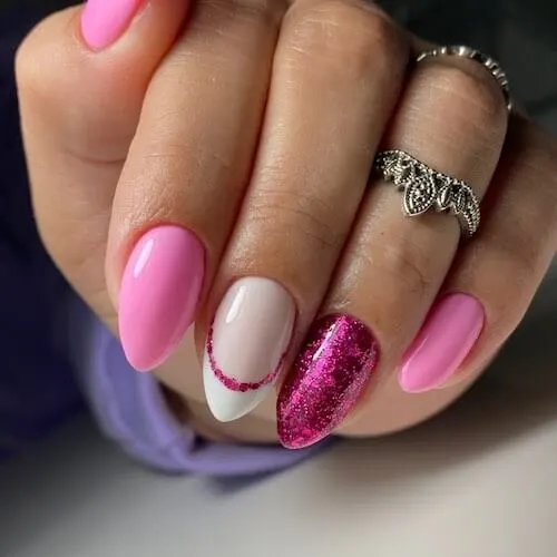 White And Pink Glitter Nails