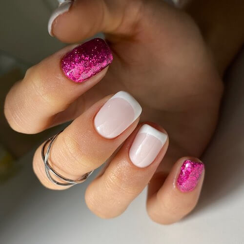 White And Pink Glitter Nails