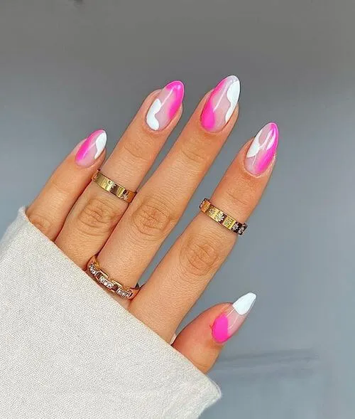 Hot pink and white nail designs