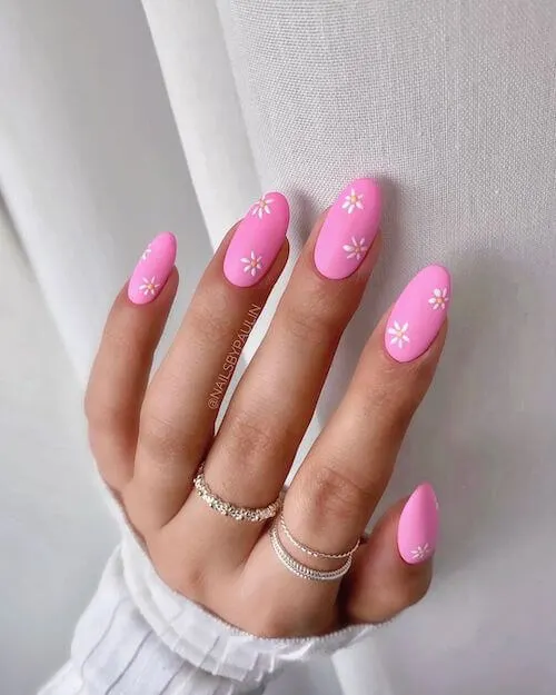 Pink And White Flower Nails