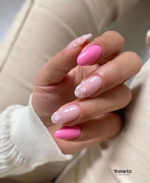 Pink And White Flower Nails