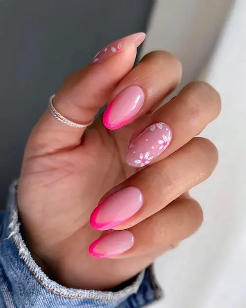 Pink And White Flower Nails