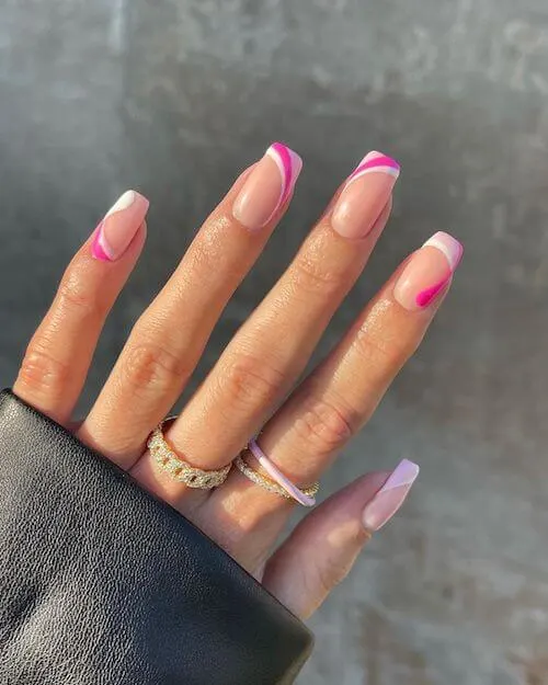 Hot pink and white nail designs