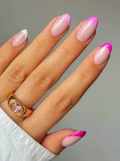 White And Gradient Pink Nails