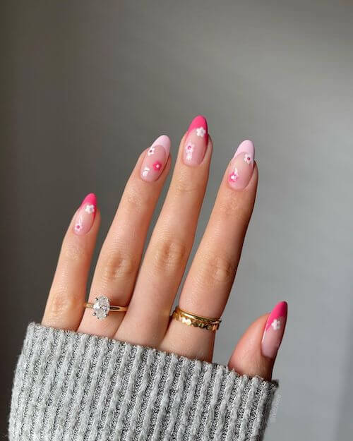 Hot pink and white nail designs