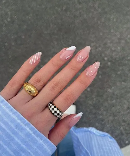 Pink Base And White Dots Nails