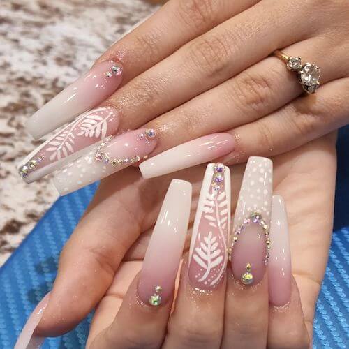 Long Pink And White Nail Art